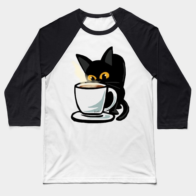 Coffee cat Baseball T-Shirt by BATKEI